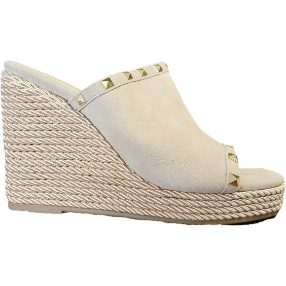 NWOT Marc Fisher Nude Suede Wedge Platform Espradille Sandals Studs Boho 8.5 - Picture 1 of 12